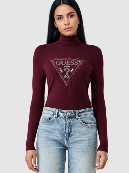 Camisola Guess Mulher Ls Tn Hallie Triangle Logo Swt Camisola Guess Mulher Ls Tn Hallie Triangle Logo Swt