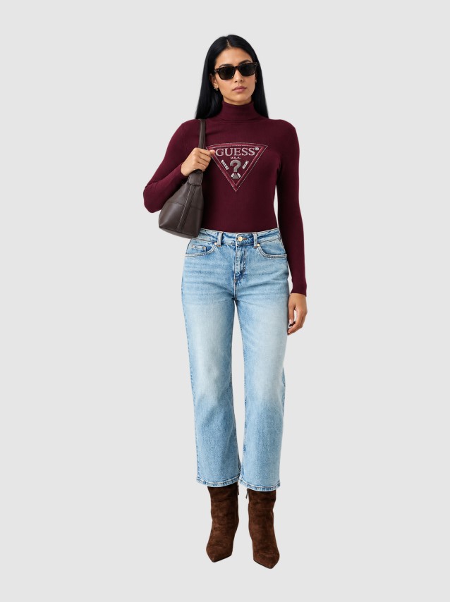 Camisola Guess Mulher Ls Tn Hallie Triangle Logo Swt
