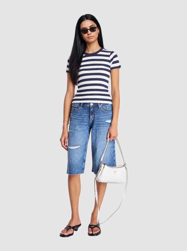 T-Shirt Guess Mulher Ss Cn Michela Striped Tee